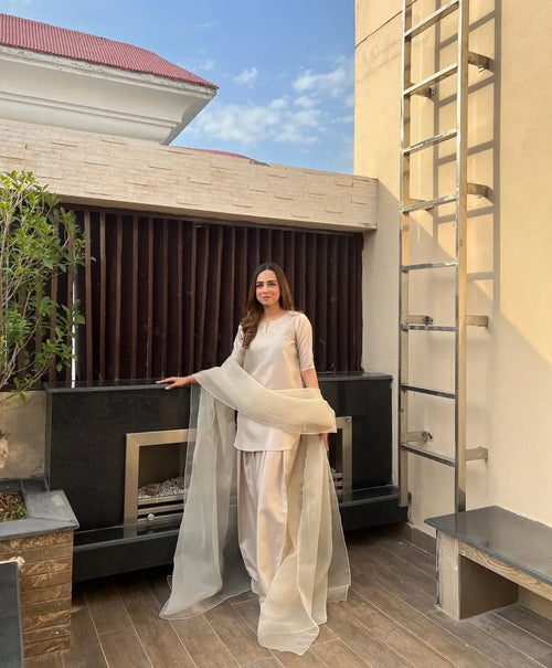 Alara 3-piece Kattan silk suit with organza dupatta.