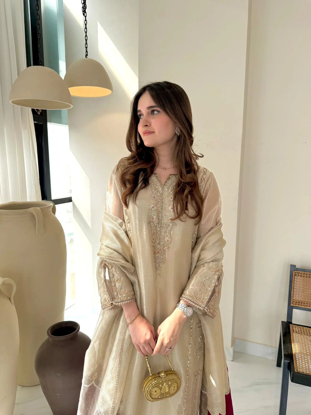 Alaya long pure zari embroidered shirt