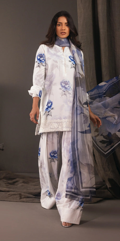 Aqua Bloom 3-piece outfit with embroidered poly lawn shirt.