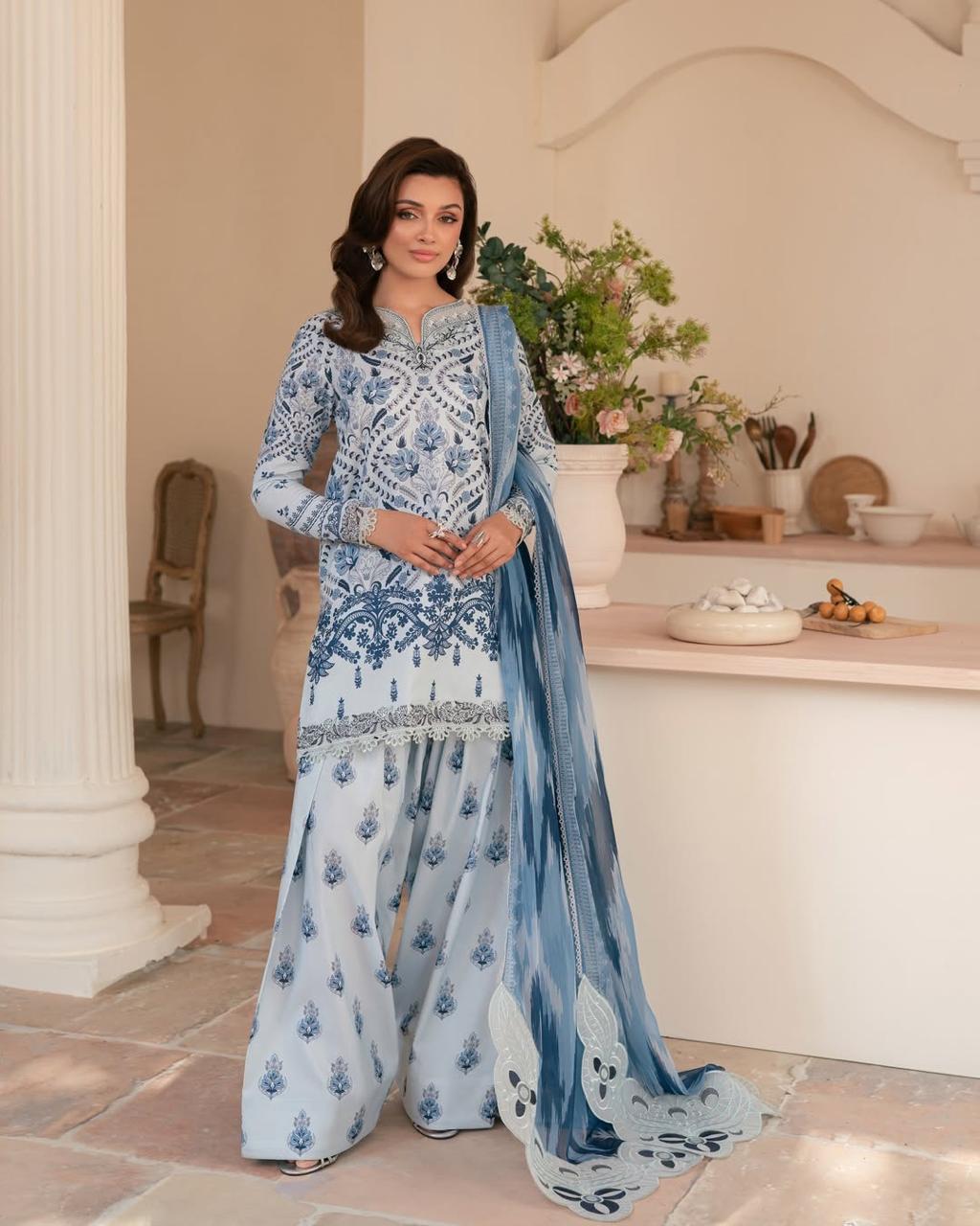 Aroha embroidered lawn shirt with lace daman