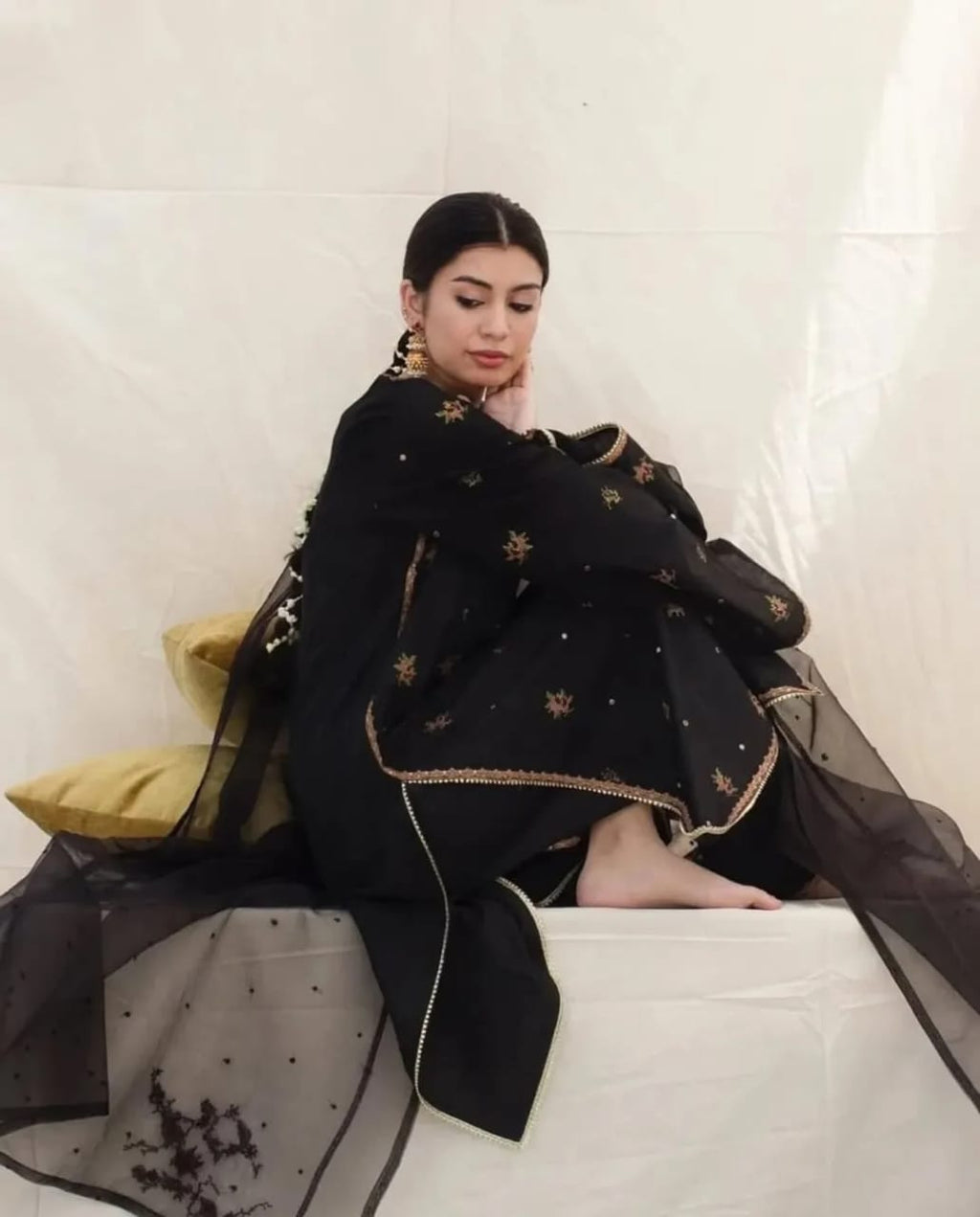 Black Stone luxury organza outfit with tilla embroidered dupatta.