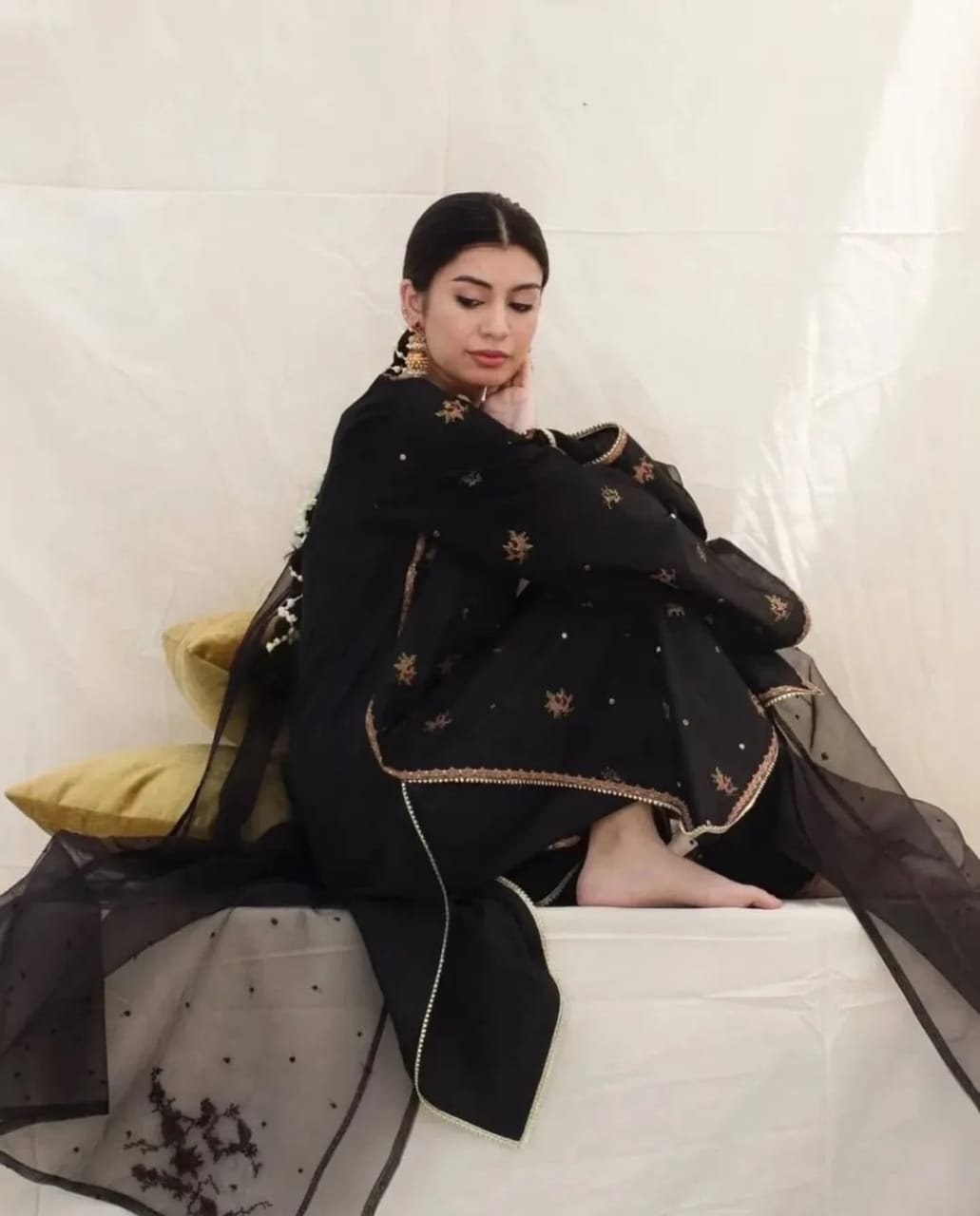 Black Stone luxury organza outfit with tilla embroidered dupatta.