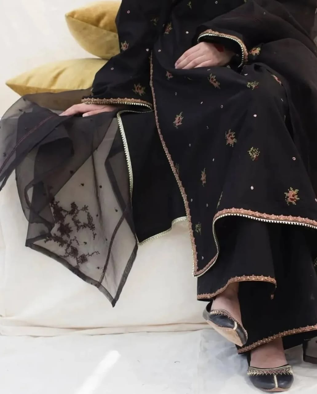 Black Stone festive 4-piece organza suit with intricate handwork