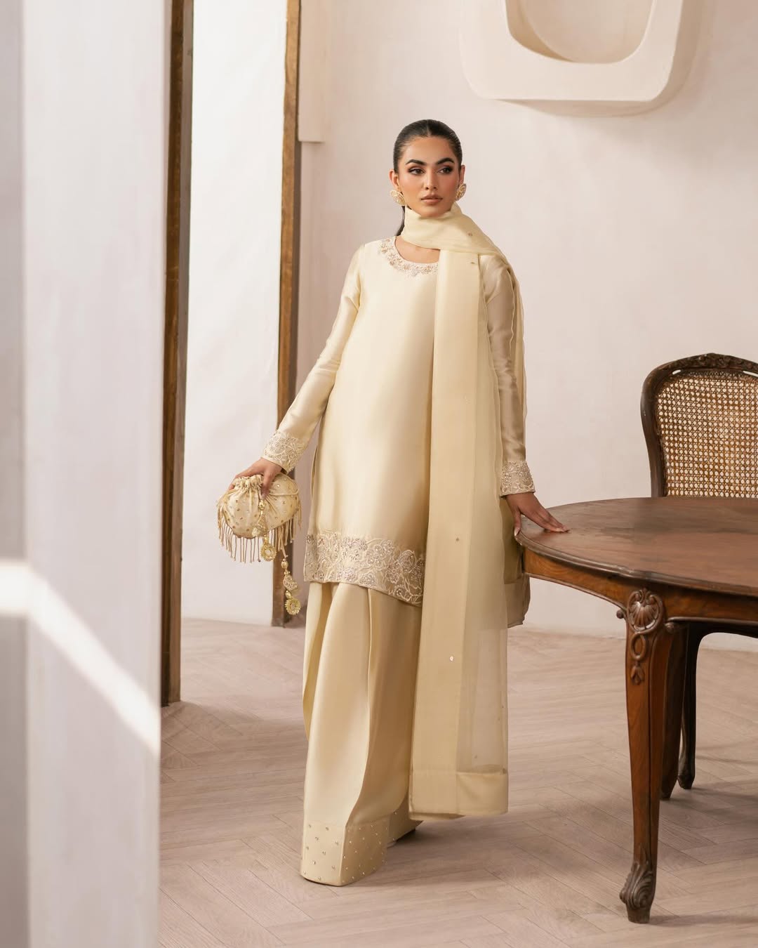 Butter Yellow 3 piece silk embroidered suit