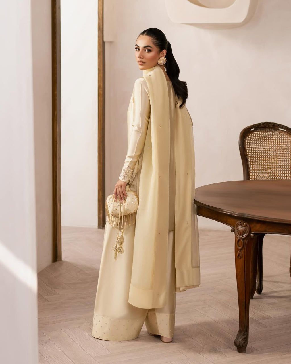 Butter Yellow silk shirt with handmade daman embroidery