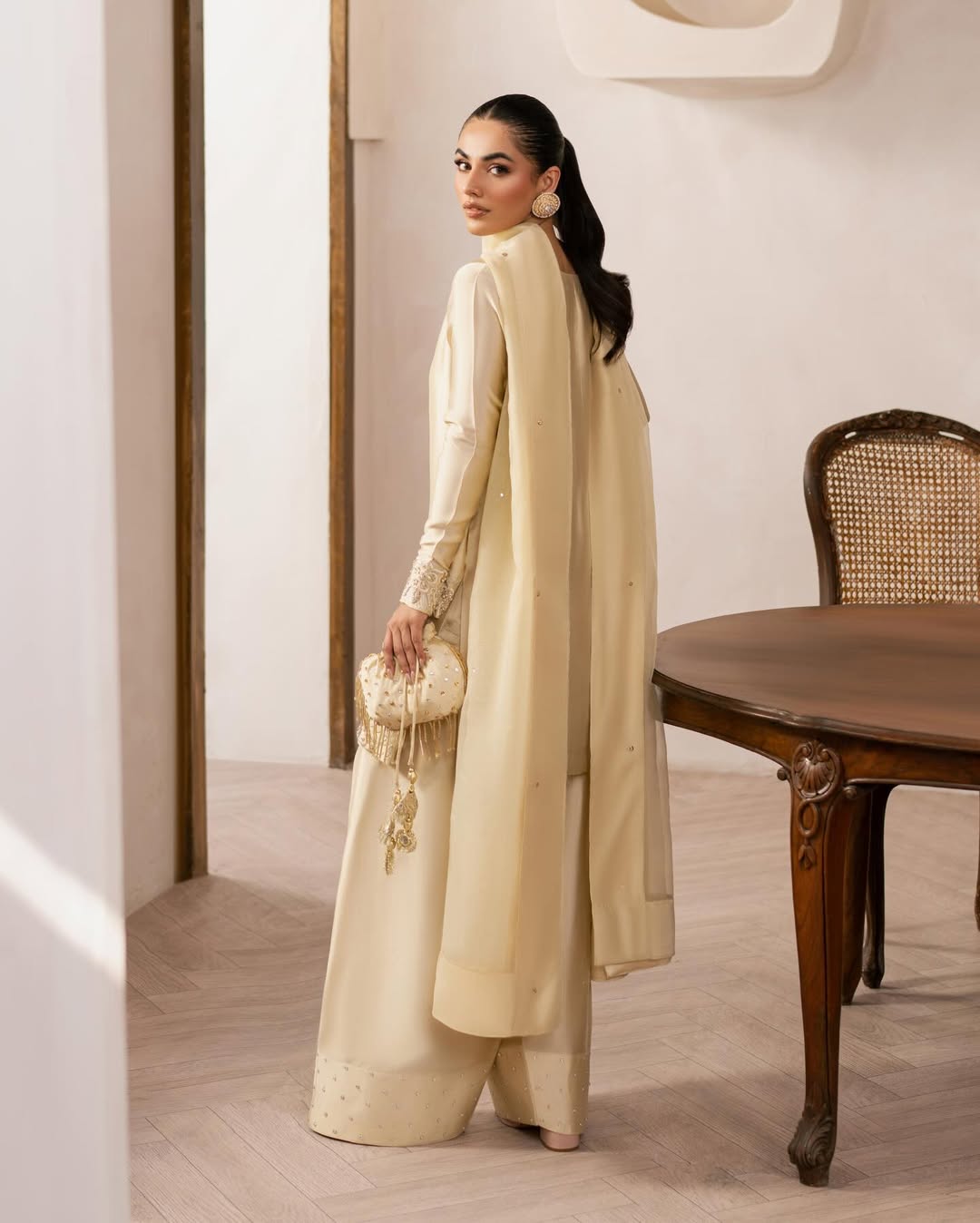 Butter Yellow silk shirt with handmade daman embroidery
