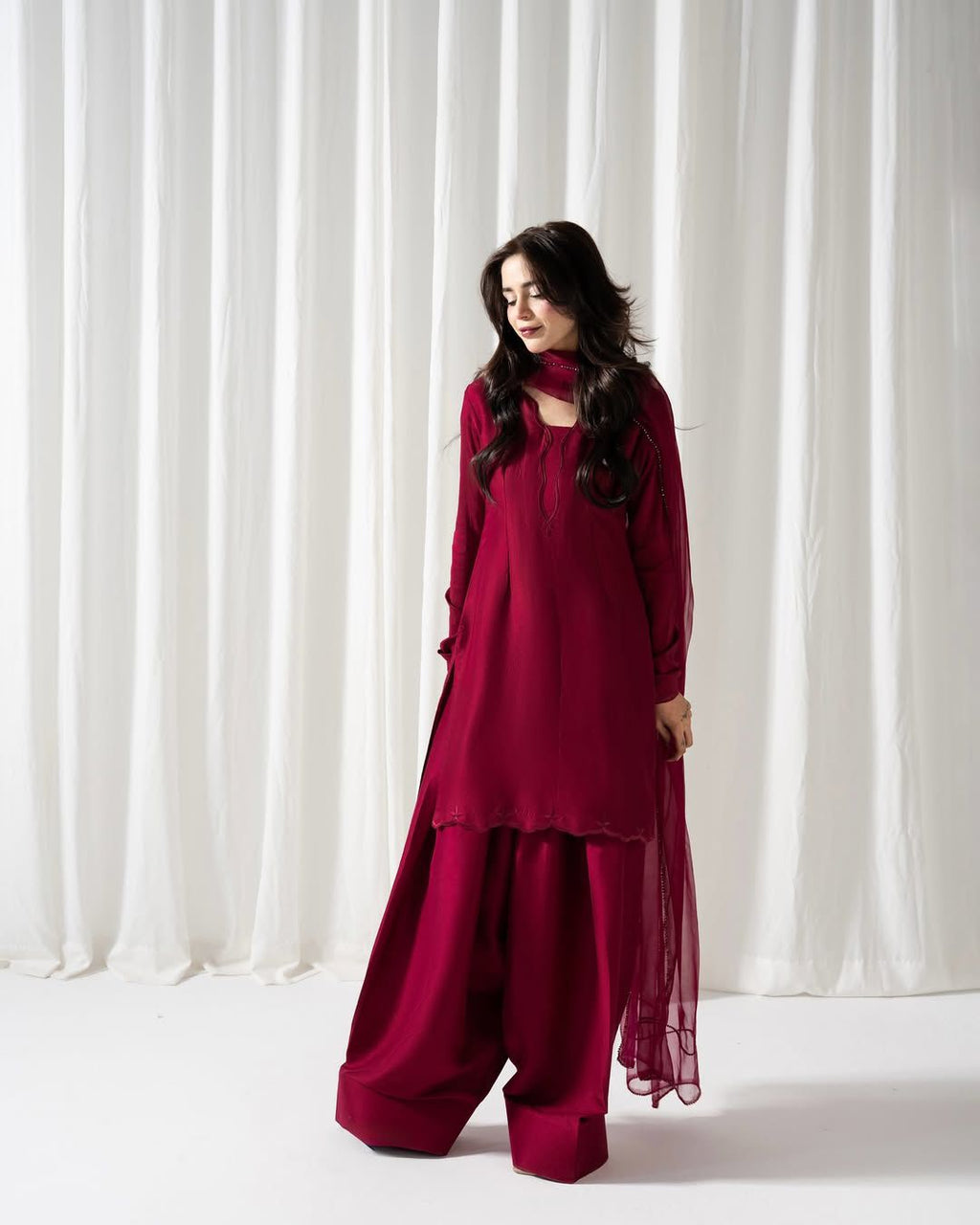 Eva intricate cutwork embroidery on shirt daman