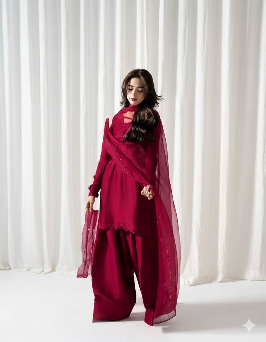 Eva elegant silk outfit with farshi shalwar