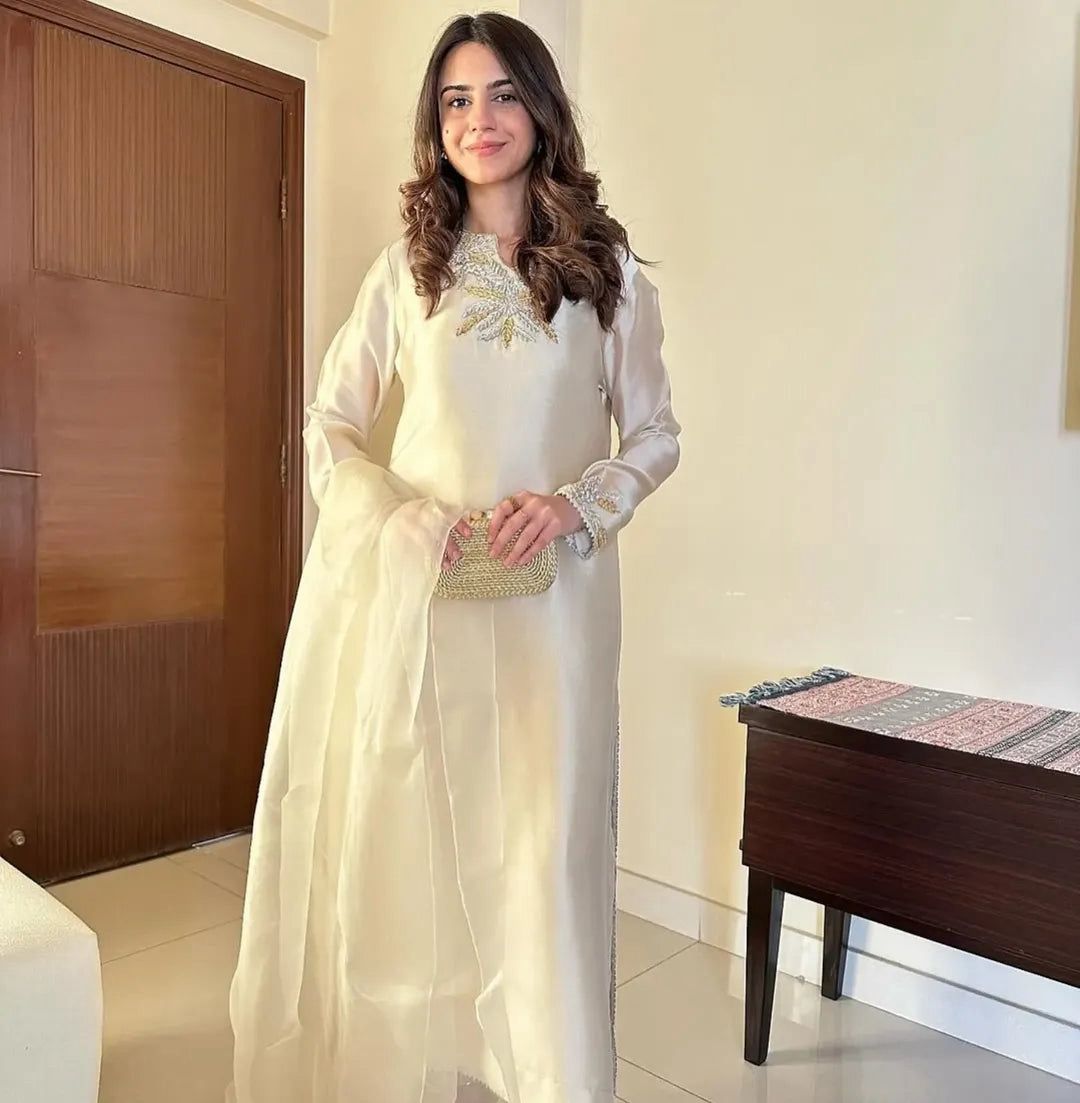 Gulrosh 3 piece silk embroidered suit