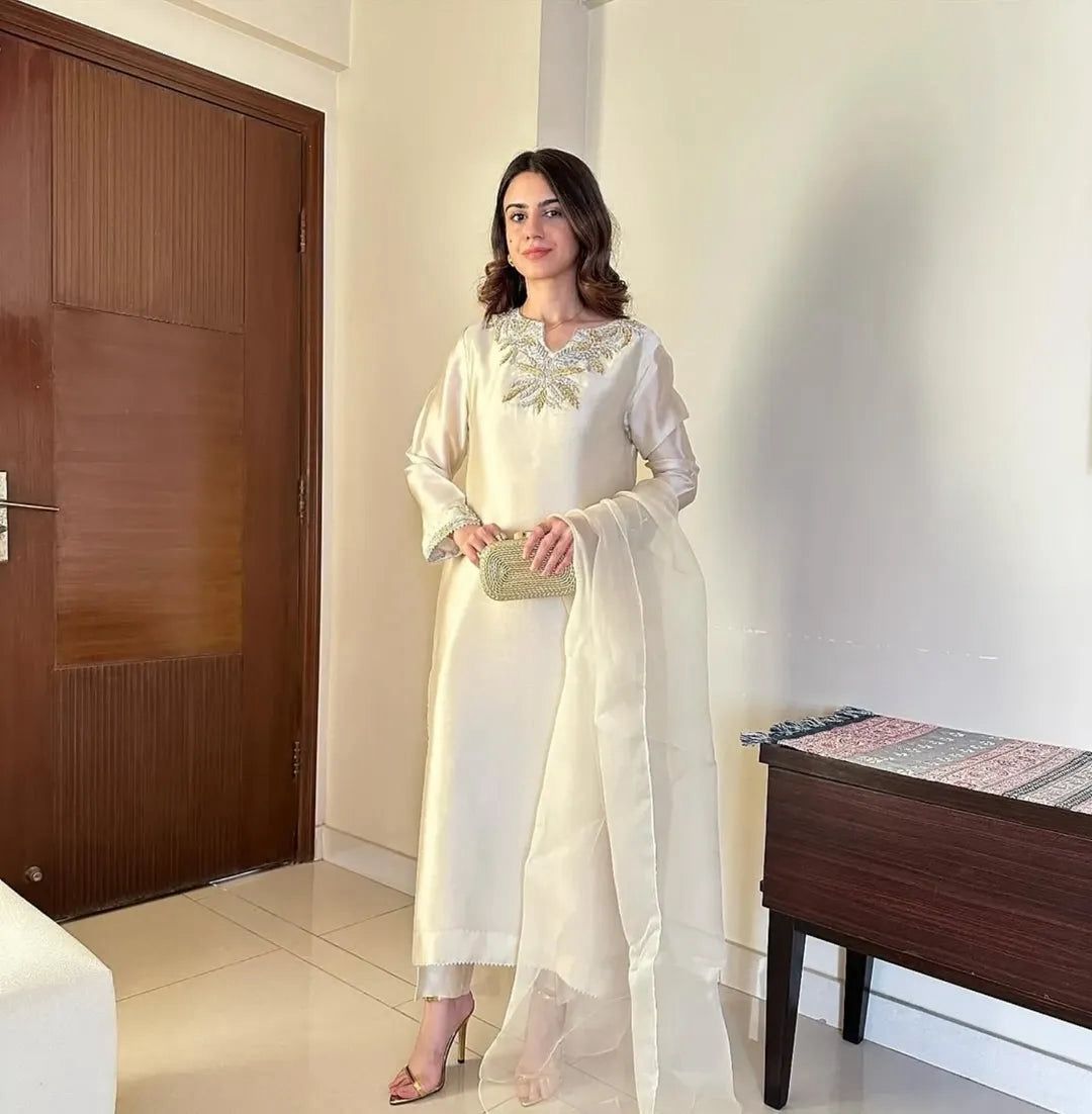 Gulrosh silk shirt with handmade embroidery