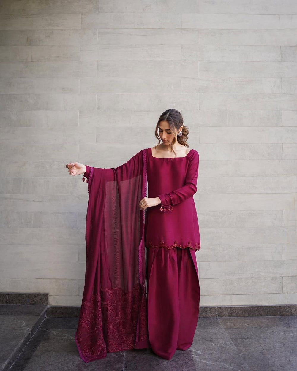 Inaya tassel silk 3 piece embroidered suit