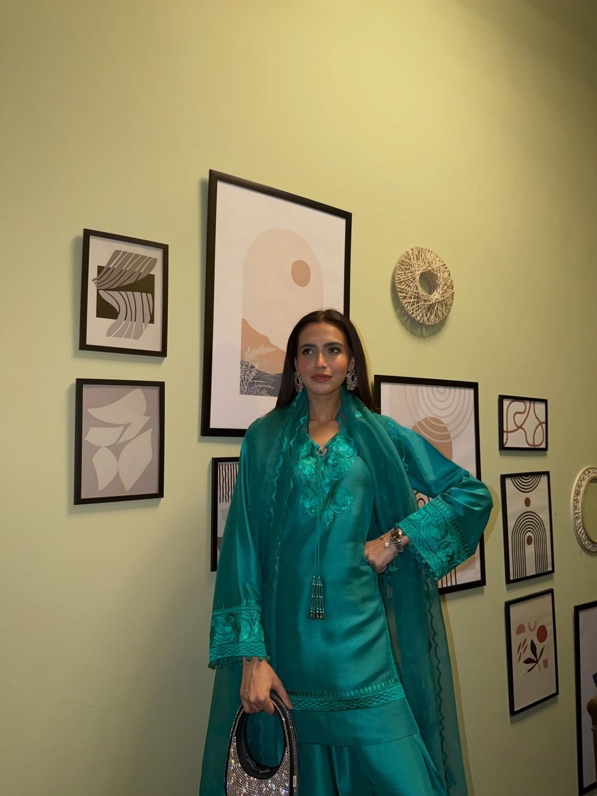 Jade Flora floral embroidered organza dupatta