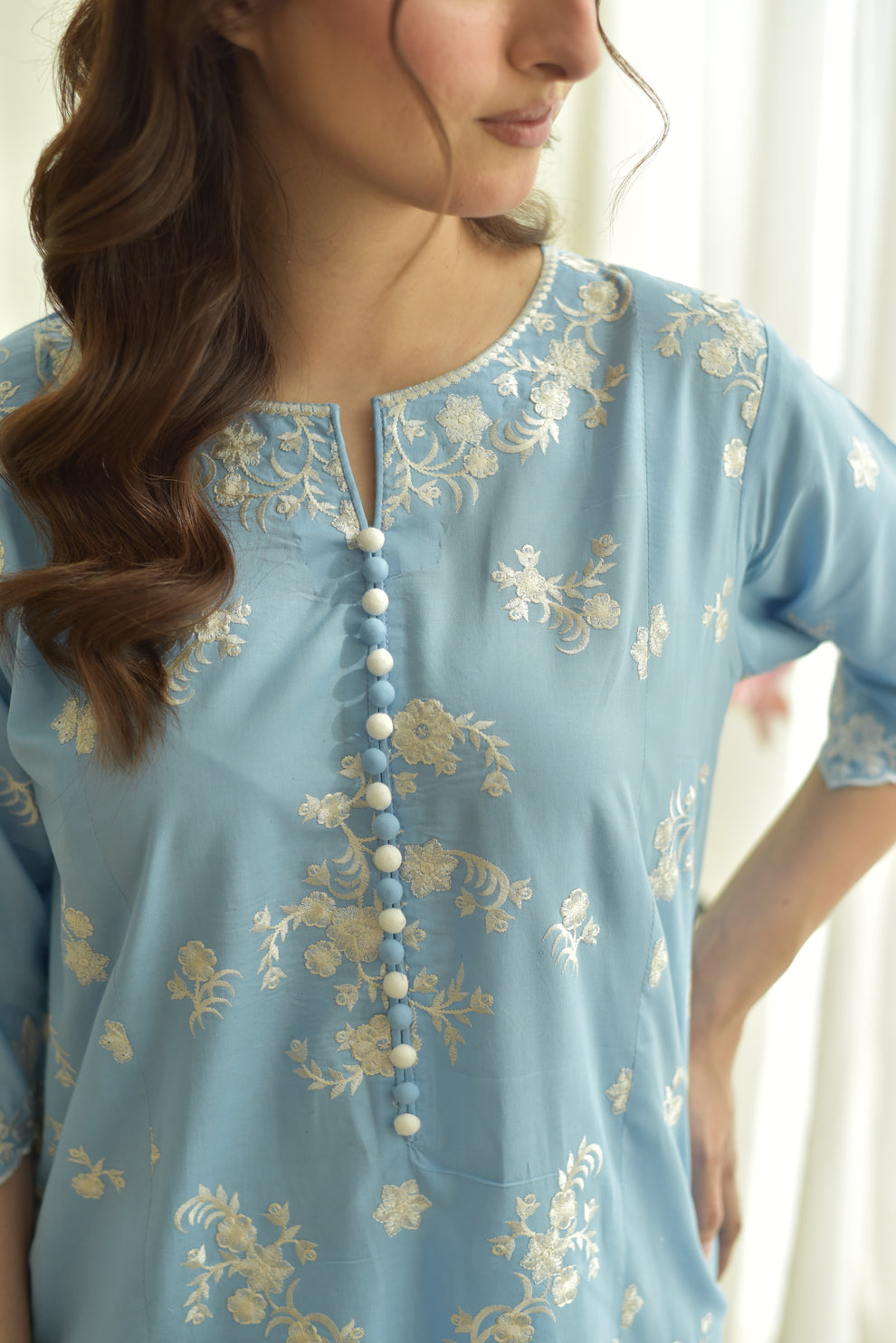 Meher 3 piece embroidered outfit front view