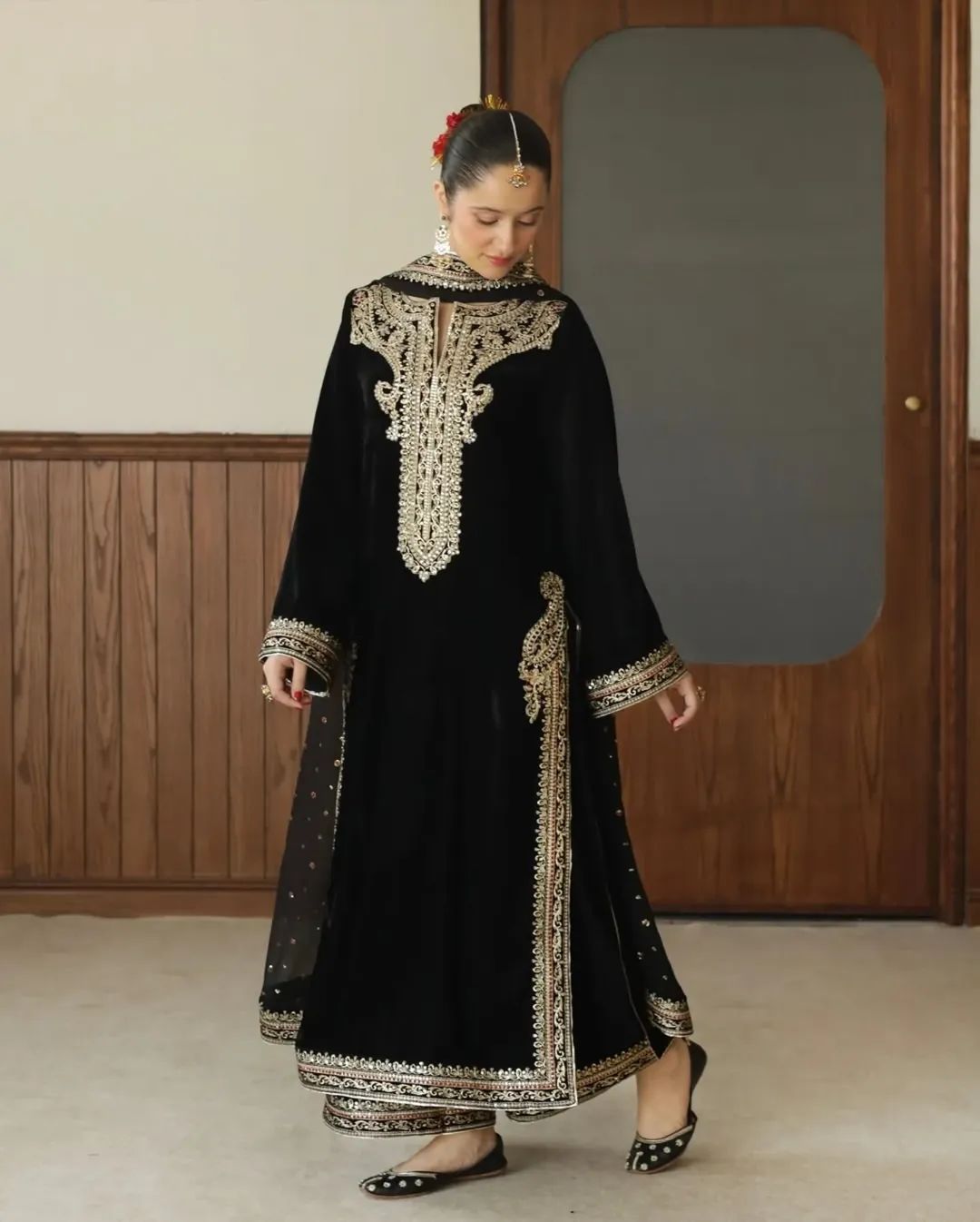 Moon Black black embroidered shirt with tilla work