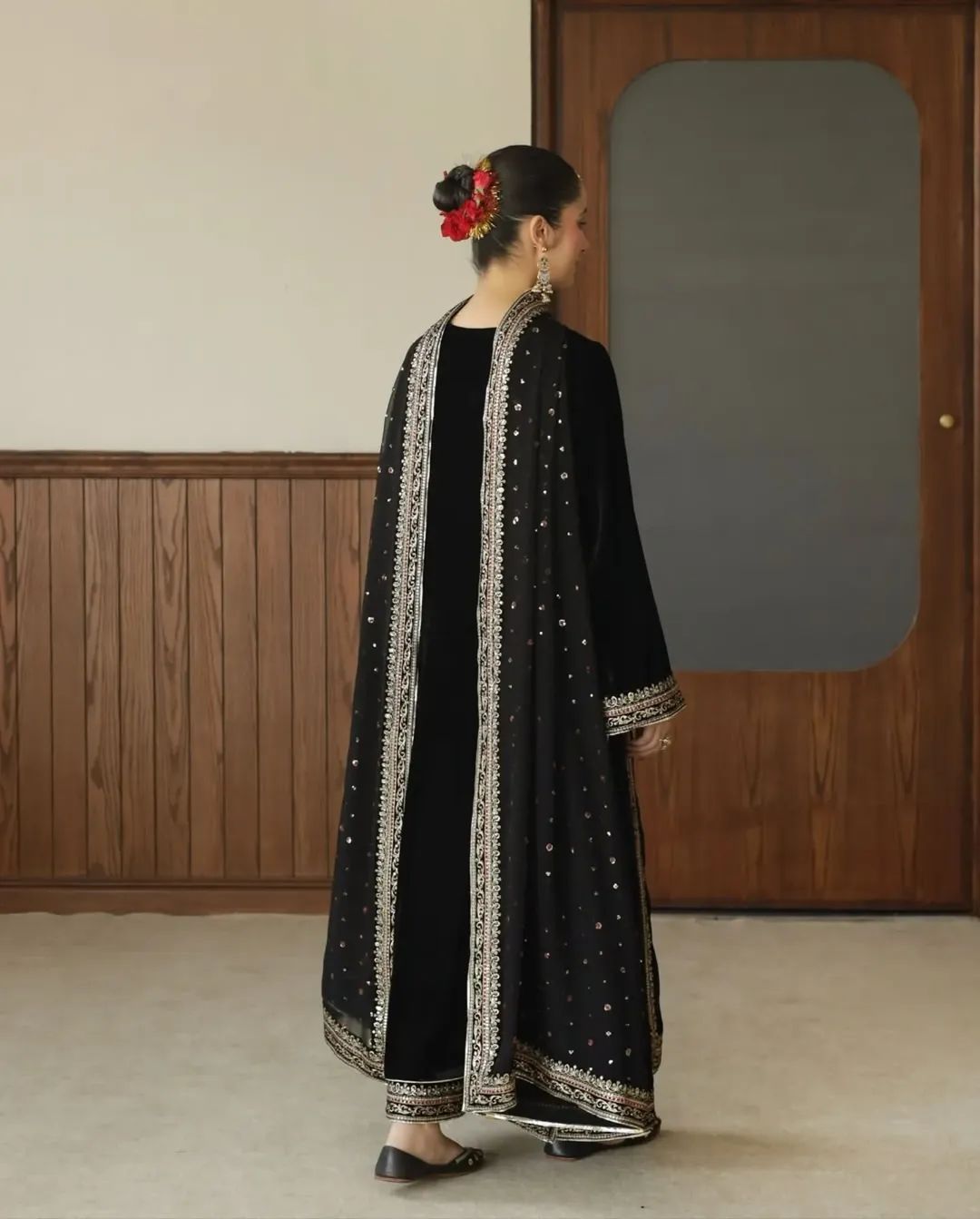 Moon Black black shirt with tilla resham embroidery