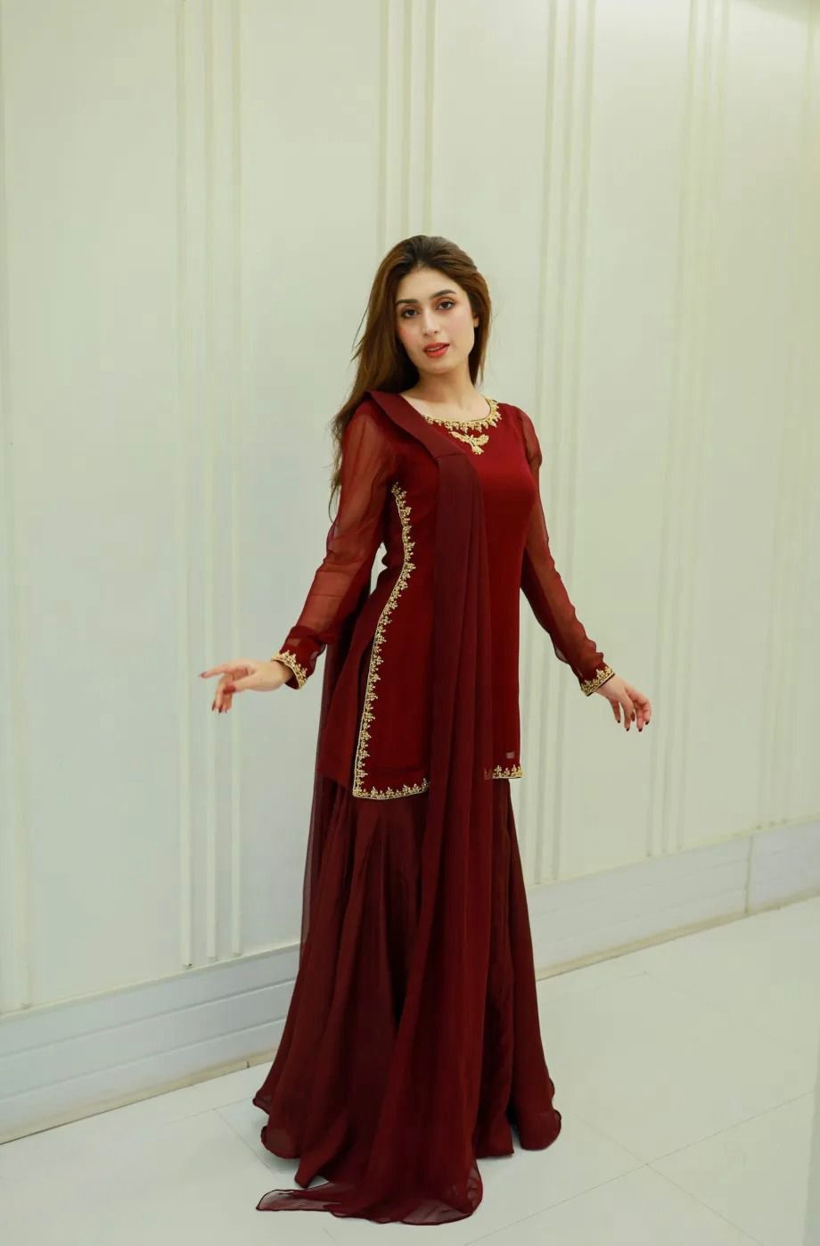 Rang-e-Noor chiffon shirt with embroidered panels