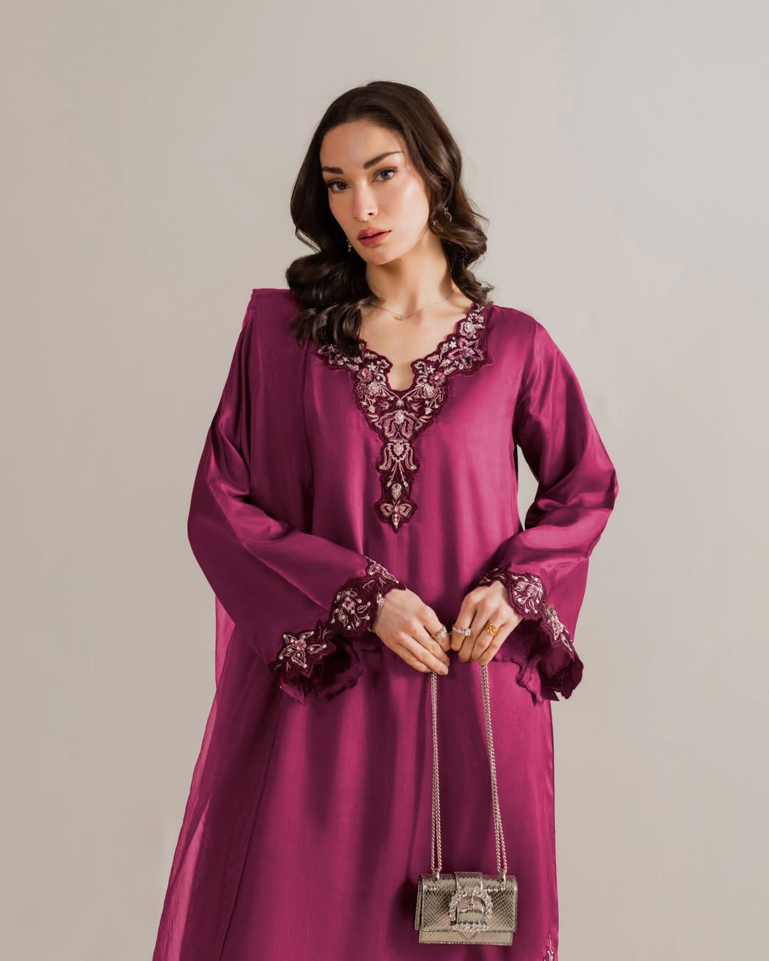 Riwayat long silk embroidered shirt