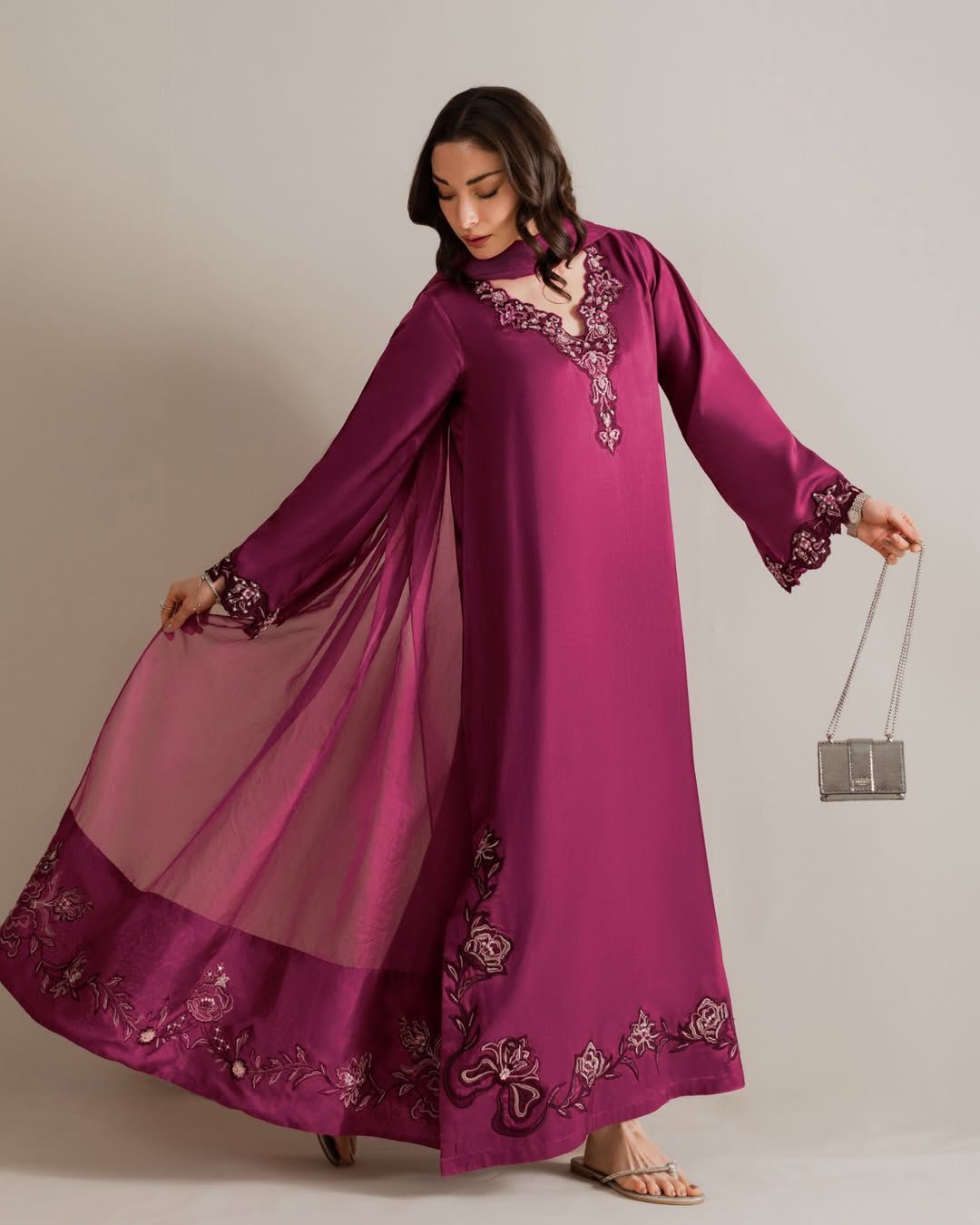 Riwayat silk shirt with handmade neckline embroidery