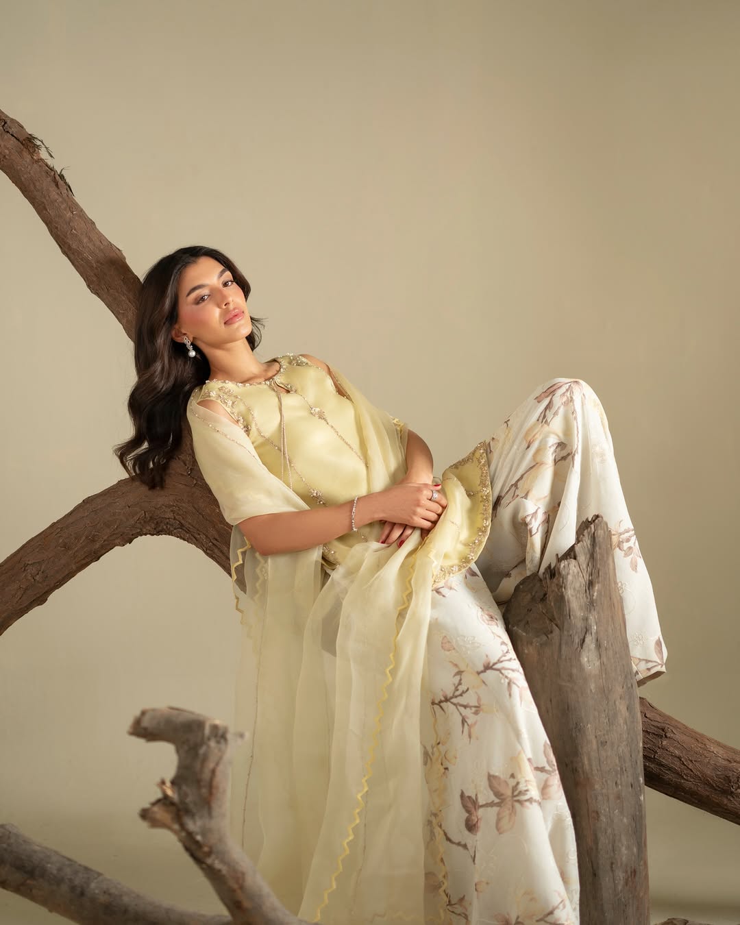 Ryna organza shirt with handmade adda work