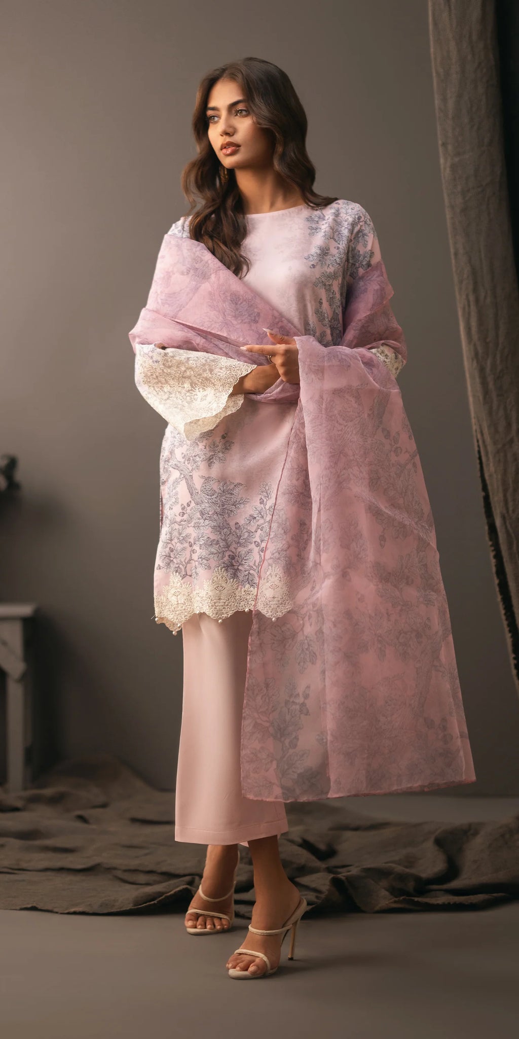 Sabeen lawn shirt with embroidered border patches