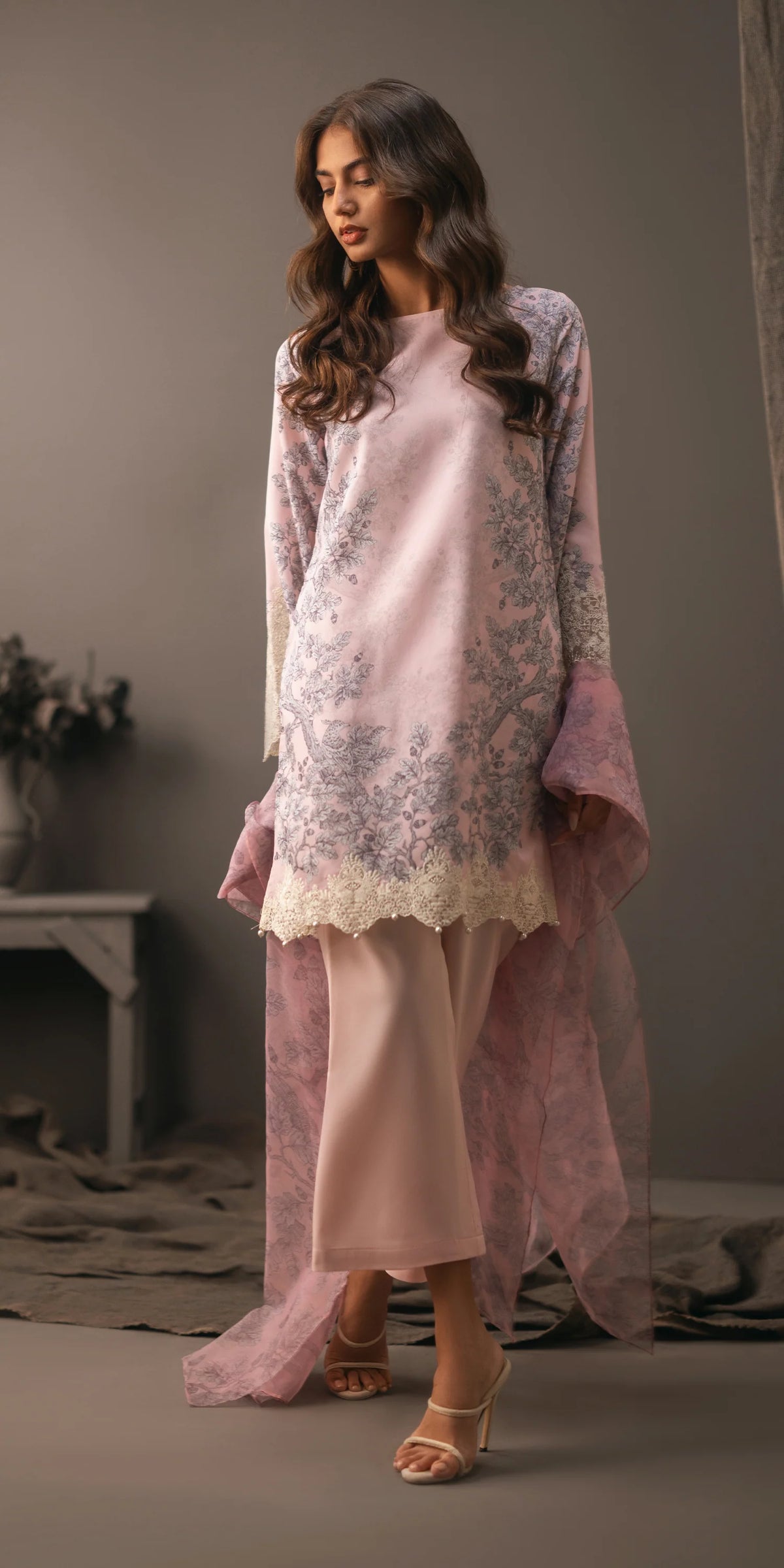 Sabeen sleek trouser with pastel lawn shirt