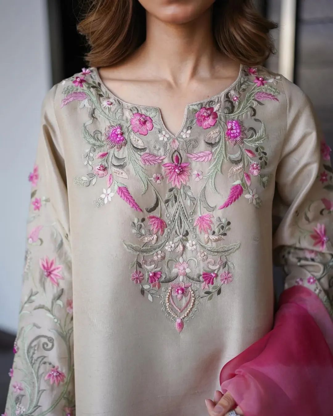 Vanya short raw silk embroidered shirt