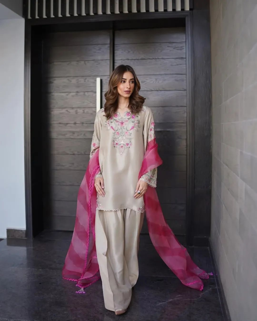 Vanya raw silk shirt with embroidered daman