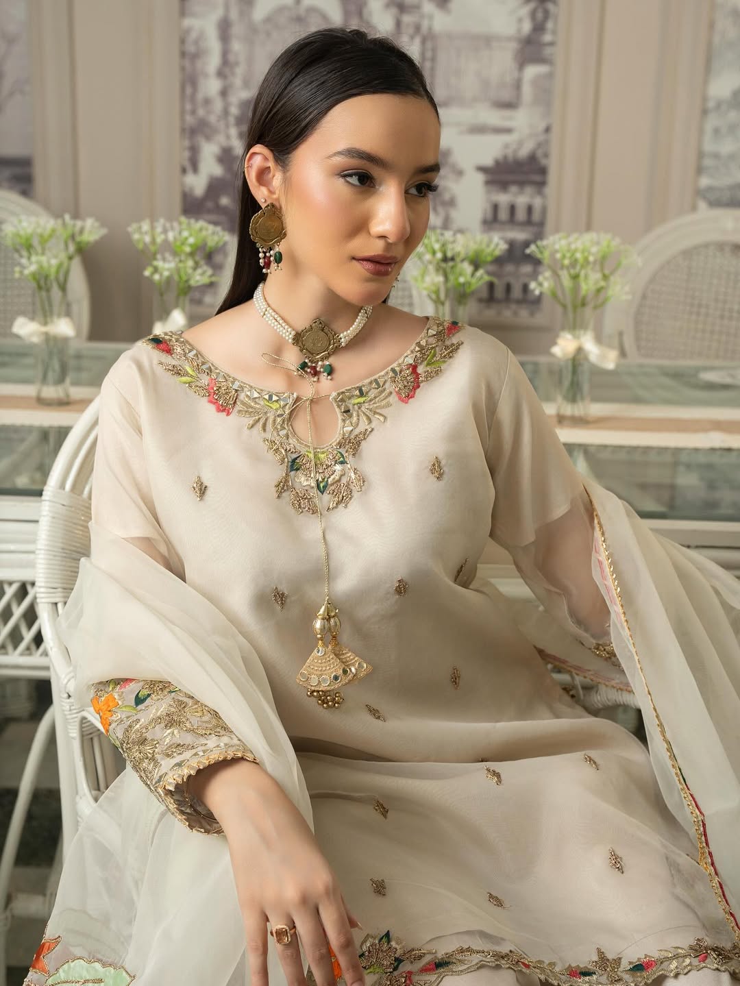 ZQ-11 4-piece organza suit with embroidered dupatta.