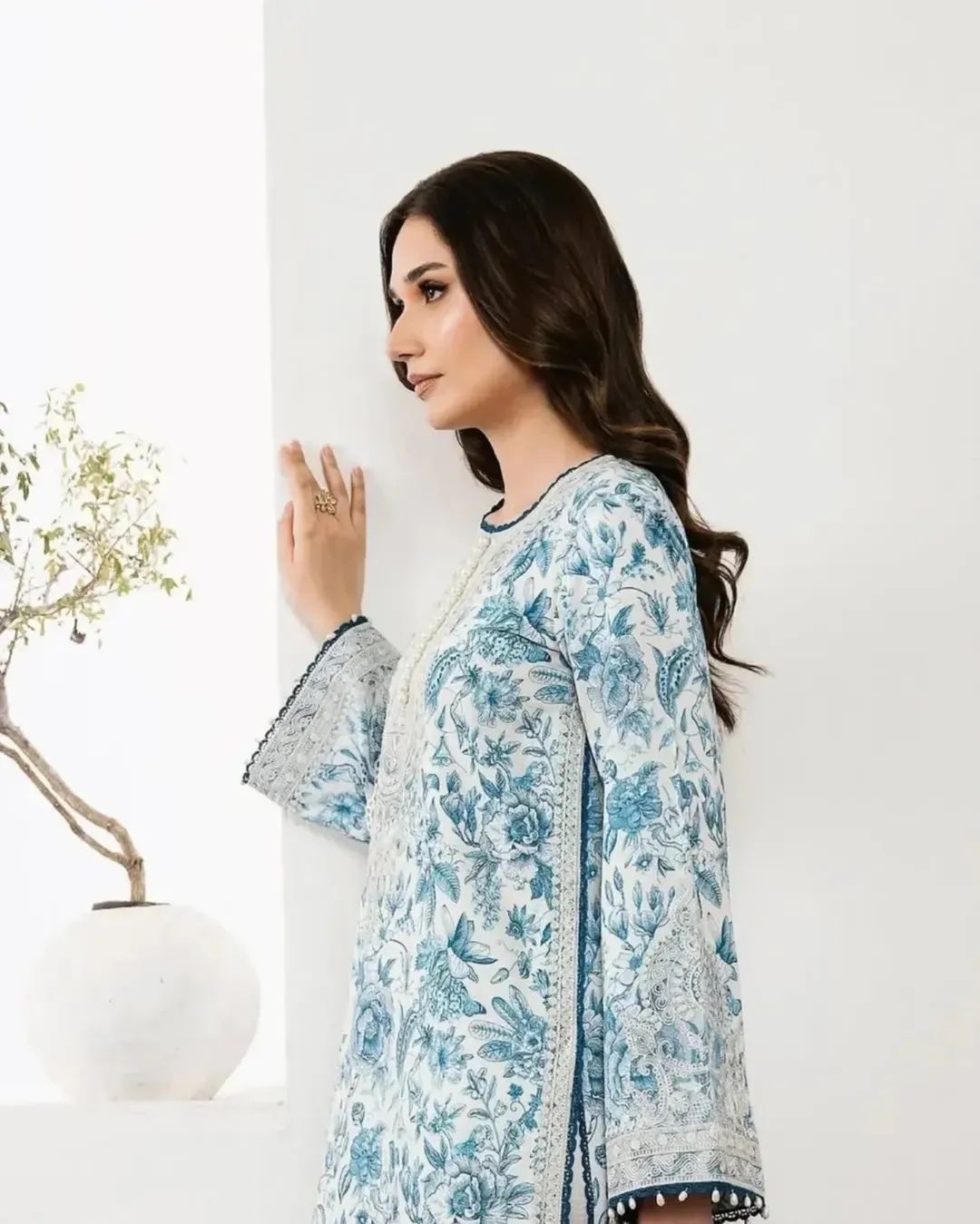 Zareen Printed embroidered poly lawn shirt