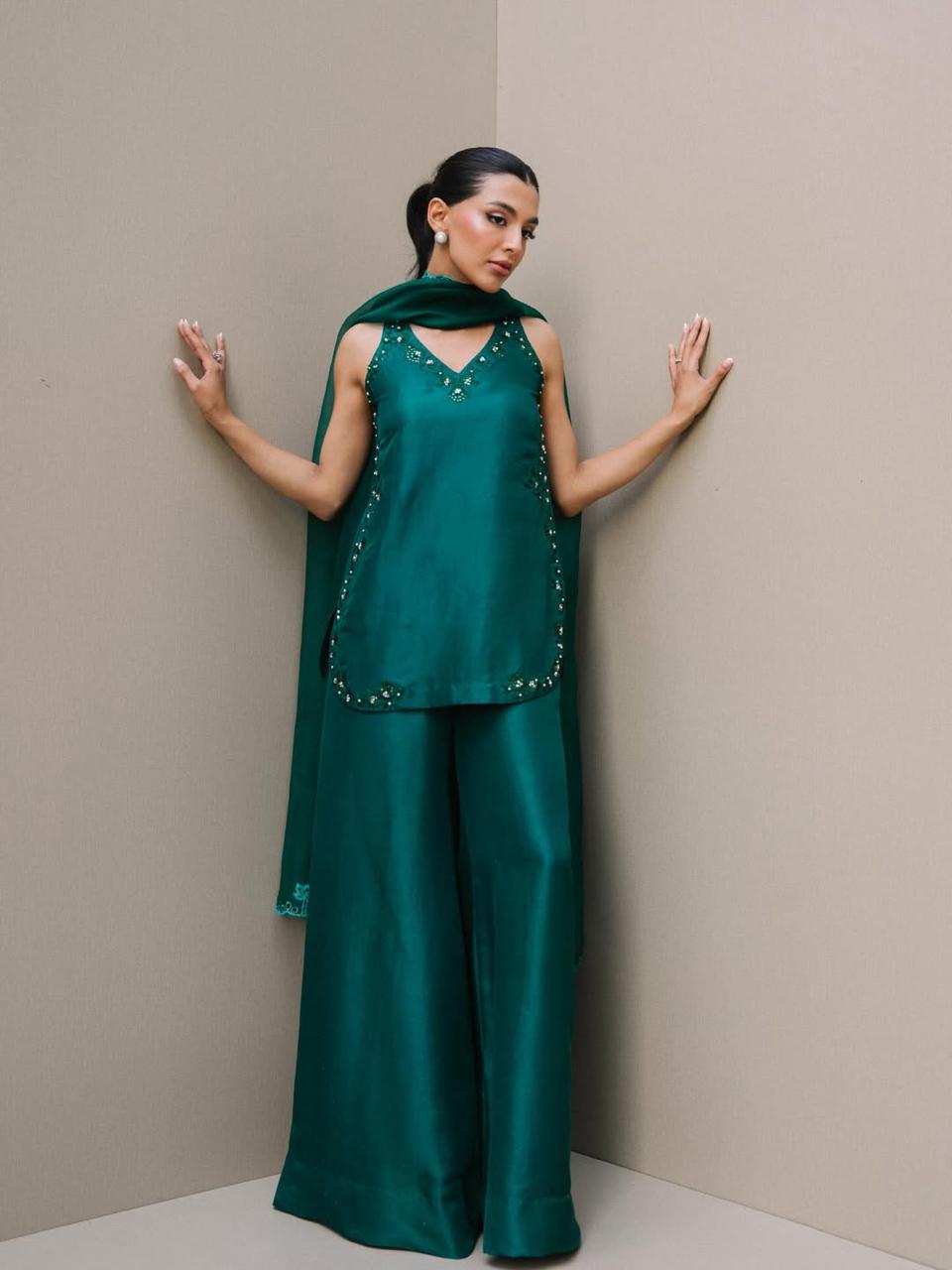 Zarheen 3 piece silk embroidered suit