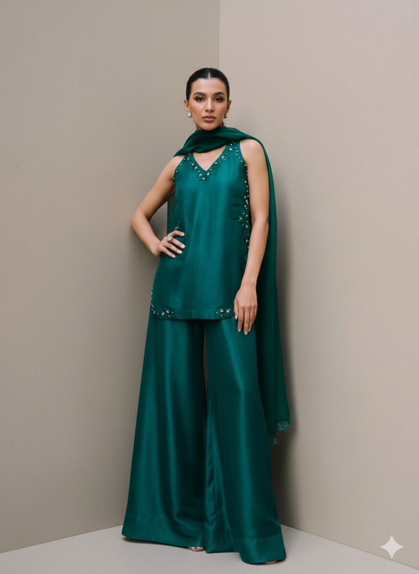 Zarheen short silk embroidered shirt