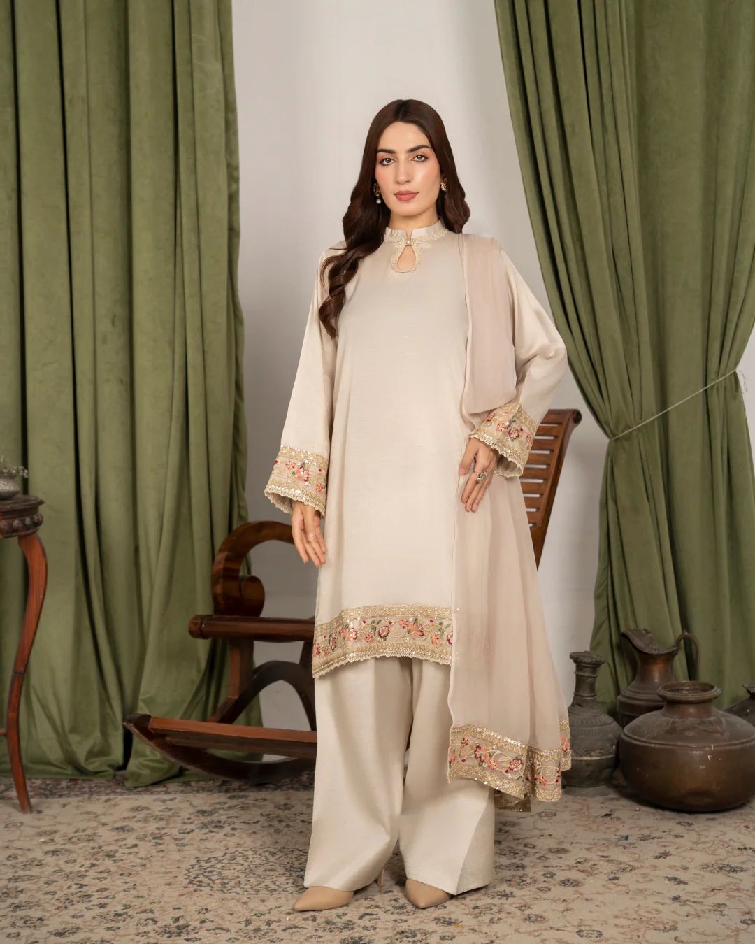 Zarposh 3 piece silk embroidered suit