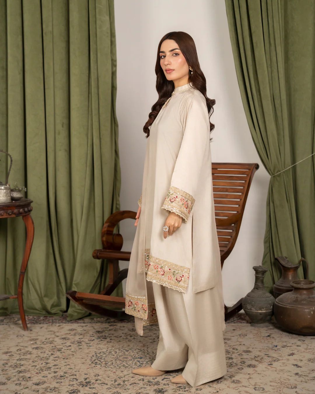 Zarposh silk shirt with embroidered sleeves