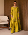 Zarqash 3-piece Kattan silk outfit with handmade adda work.