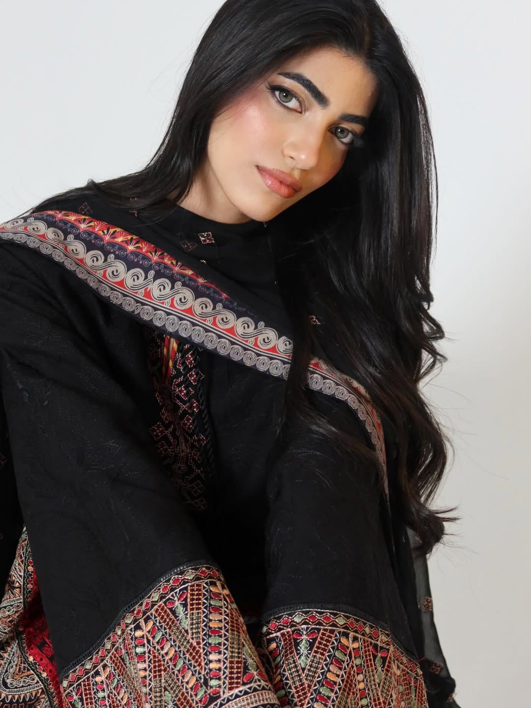 Zaryab black embroidered lawn shirt