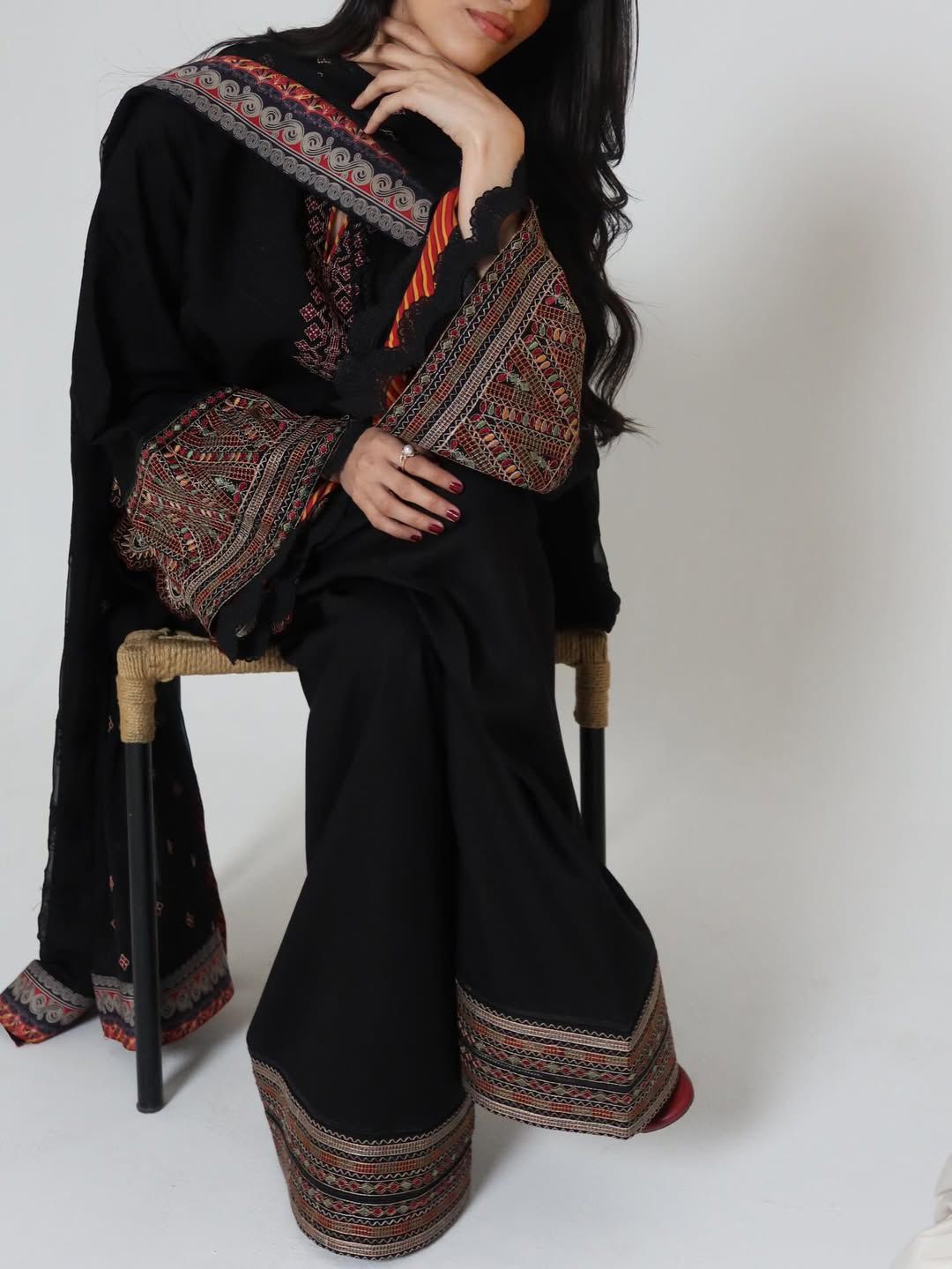 Zaryab black lawn shirt with multicolour embroidery