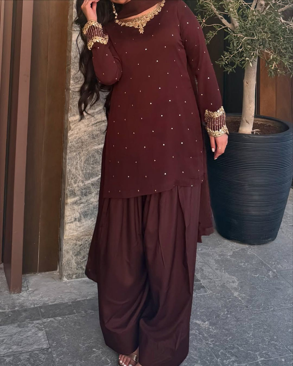 Zeena silk shirt with handmade adda work
